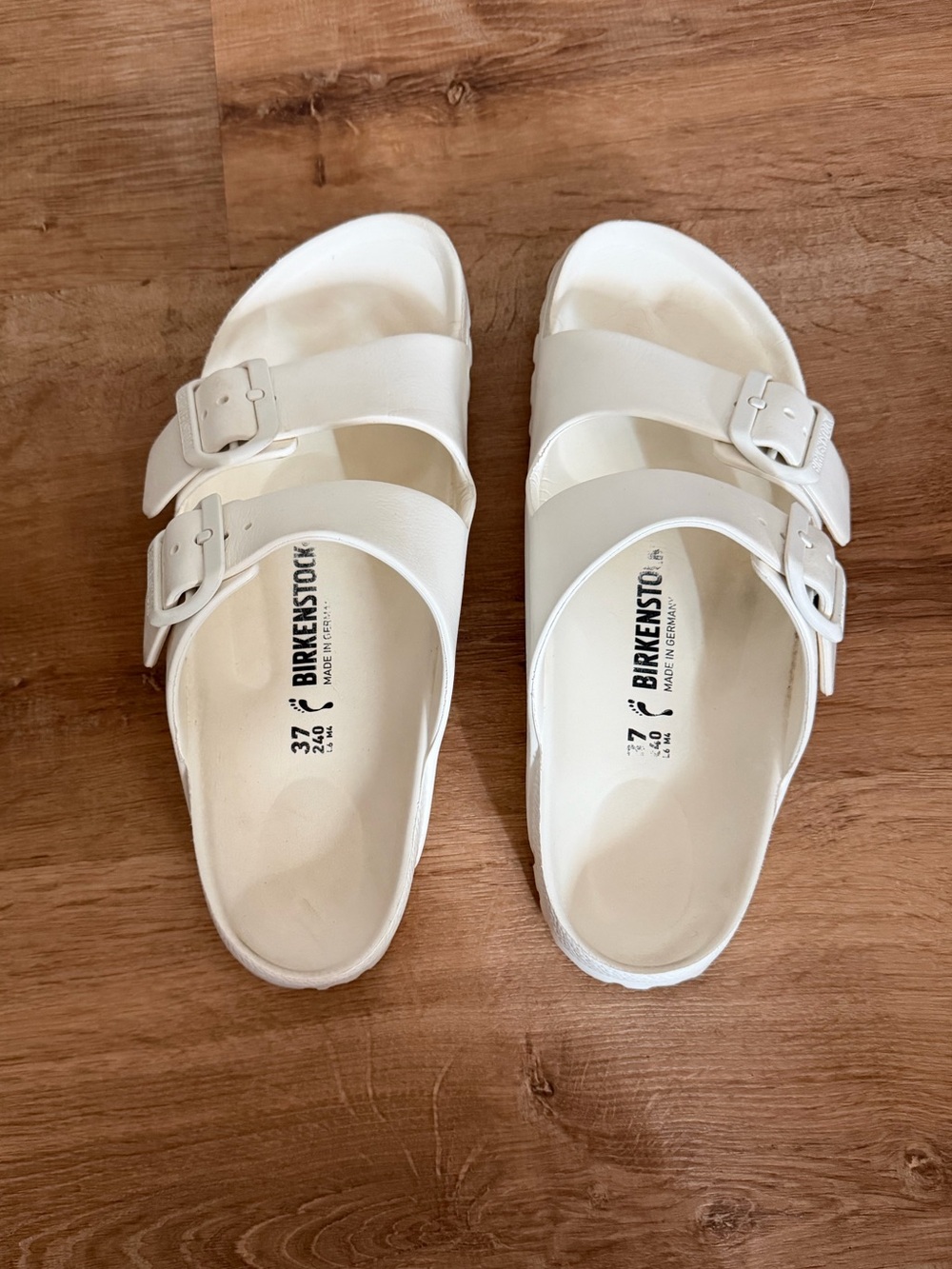 Birkenstock White Arizona EVA Sandals with Dual Buckles - Size 37
